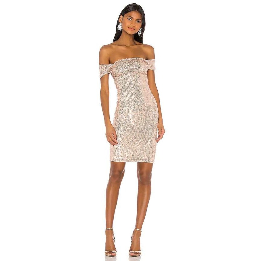 Majorelle "Lagos" Off‑Shoulder Sequin Dress – Blush Pink Size Small